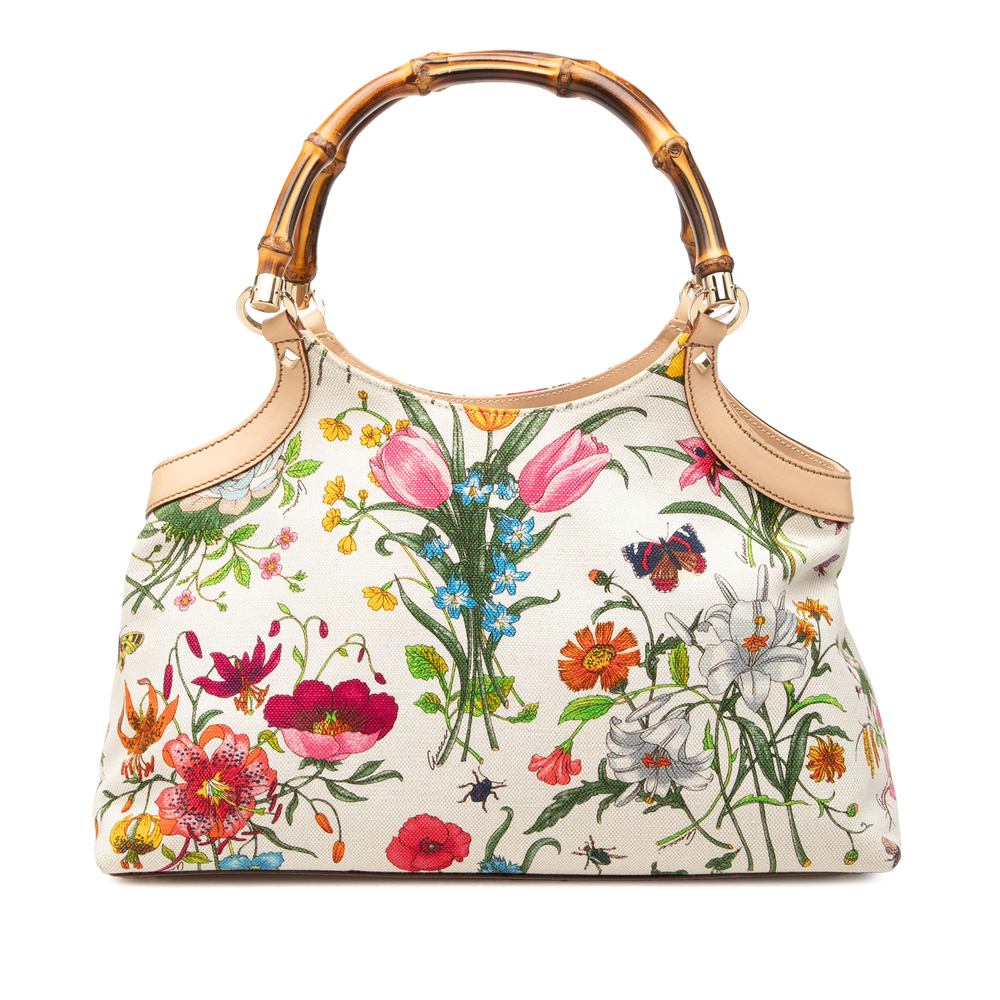 Pre-Loved Gucci Flora Canvas Bamboo Handbag